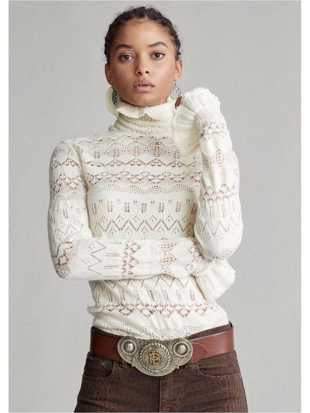 Polo Ralph Lauren Womens Pointelle Wool Jumper Western Rodeo Southwestern Medium